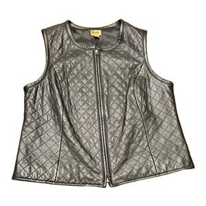 Caslon Quilted Black Lamb Leather Womens Vest, Size Petite Large